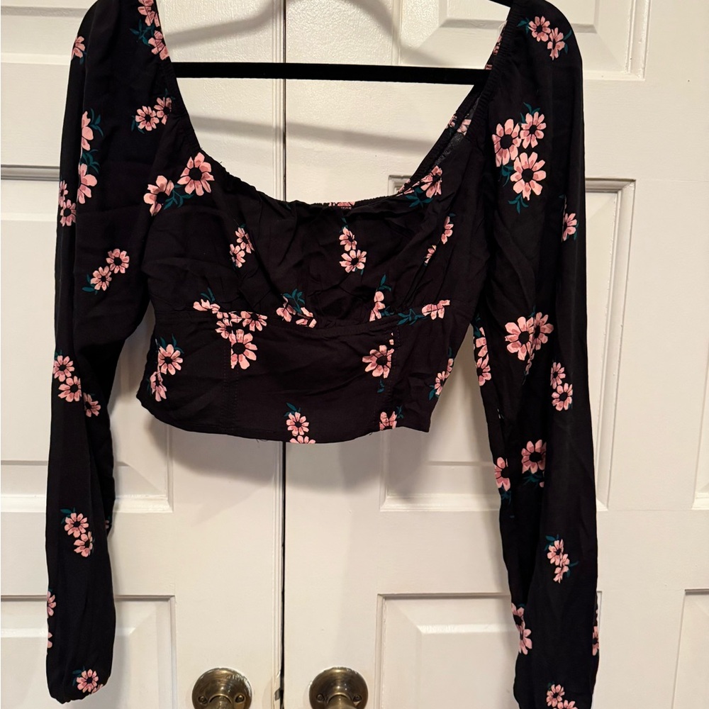 Floral Long Sleeve Crop Top